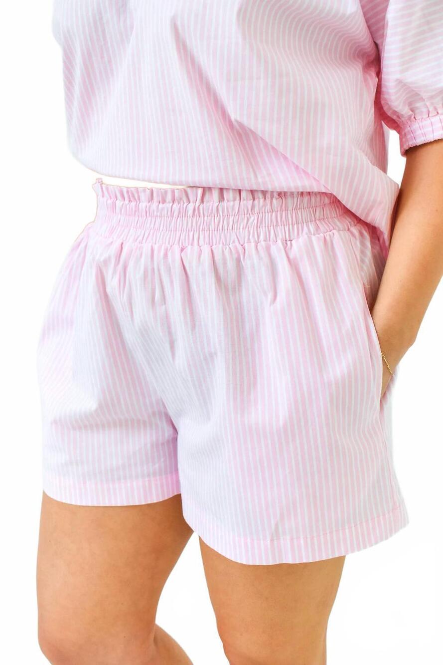 NEW ADRIENNE blush hour striped shorts in white/pink